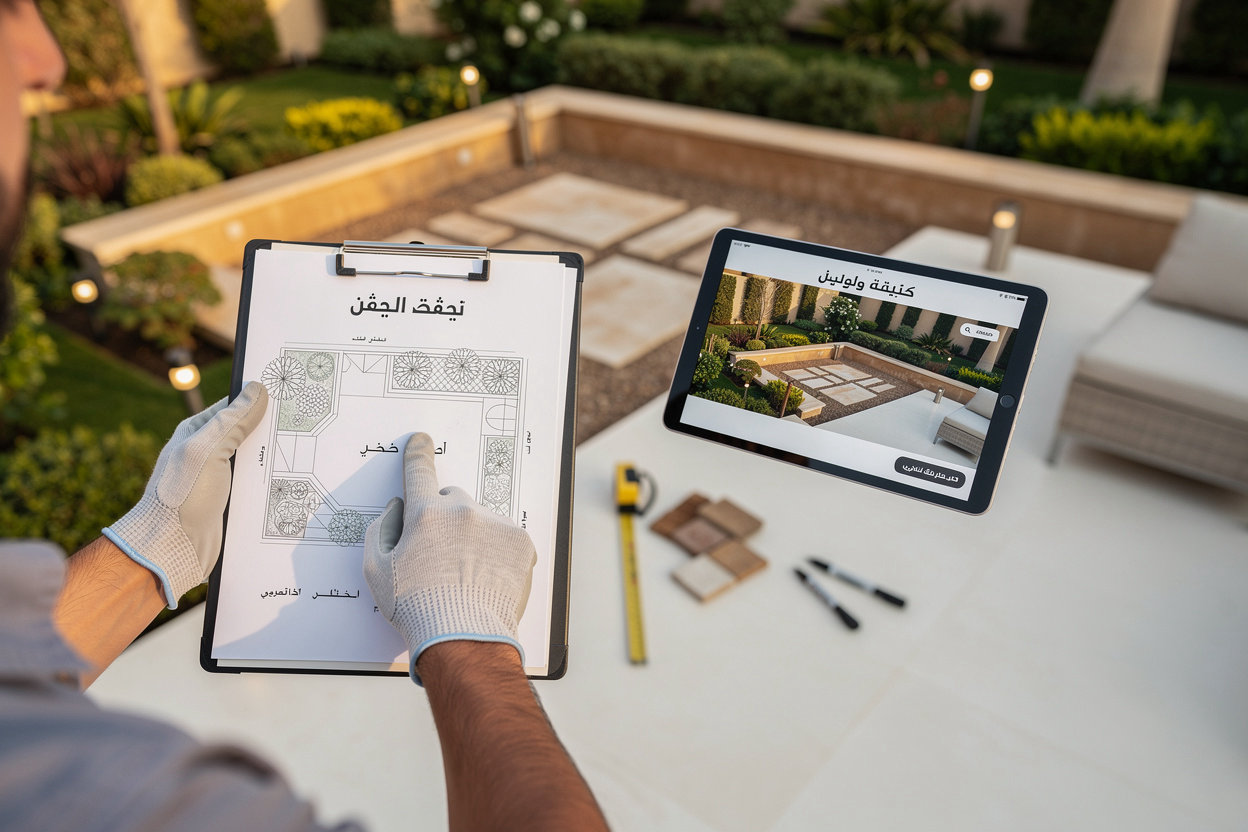 أركان لاند سكيب مودرن - معاينة ميدانية احترافية لتنسيق الحدائق والمساحات الخارجية بالرياض